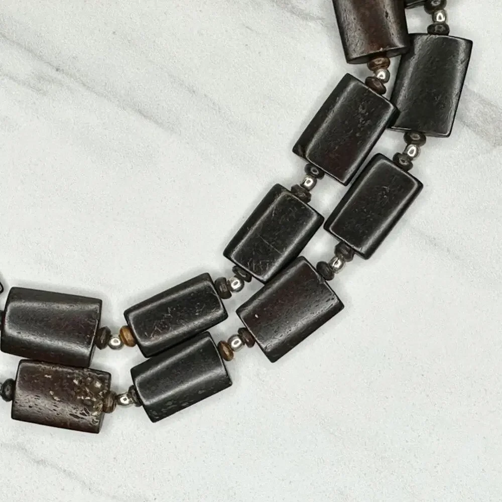 Wood Beaded Silver Tone Chain Link Belt Small/Medium (S/M) ✨
